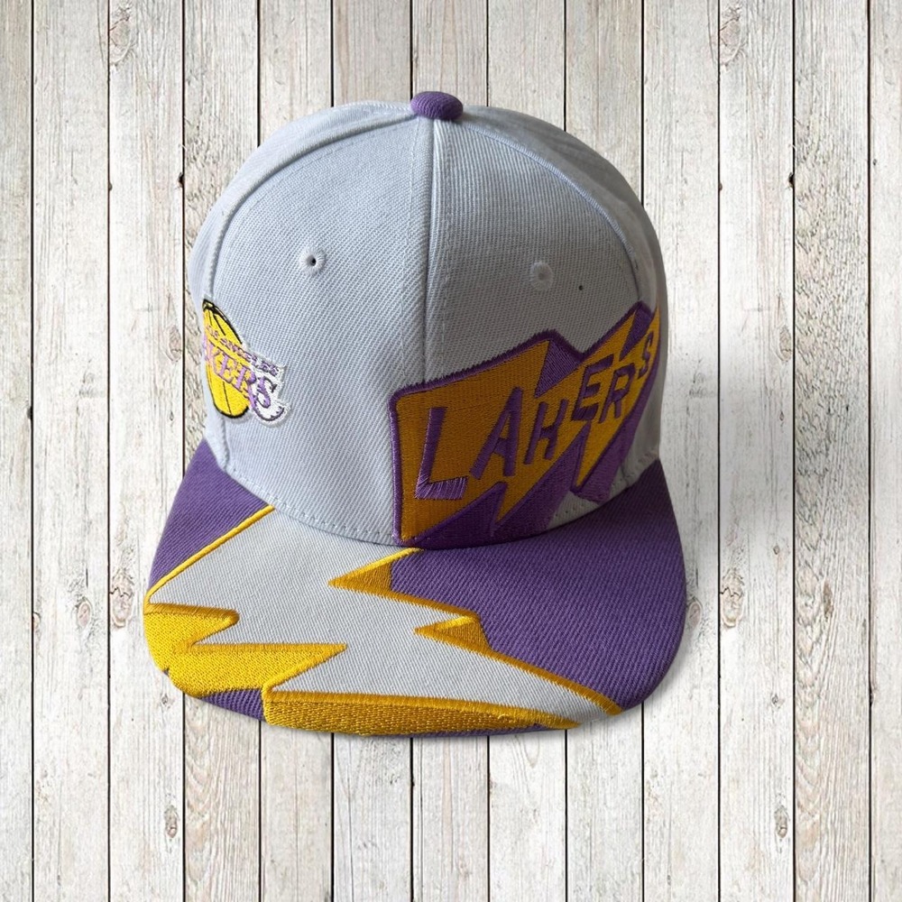 Mitchell & Ness Boys Lakers Snapback Hat Purple Gold Lightning Bolt Youth OSFM